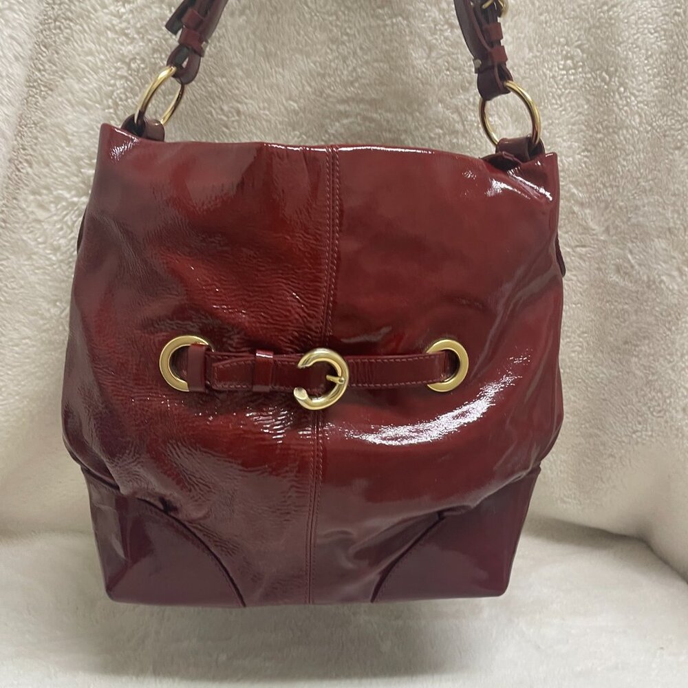 Francesco Biasia Burgundy High Gloss Patent Leather Large Hobo Bag - Picture 3 of 16